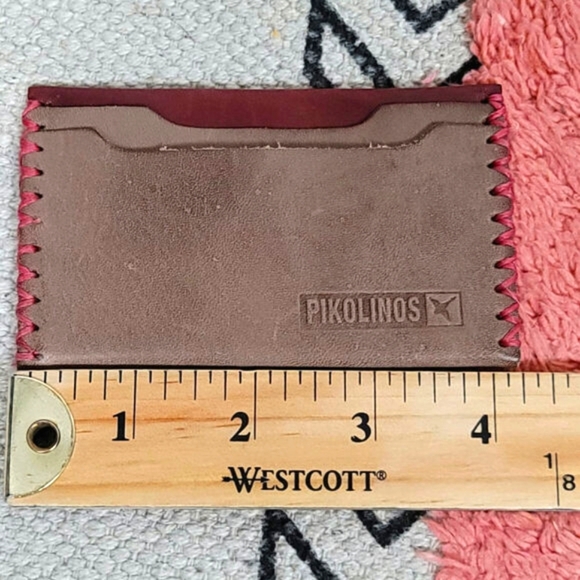 Pikolinos Unisex Taupe Brown w Wine Red Accent Leather Credit Card Holder Wallet - Picture 8 of 9